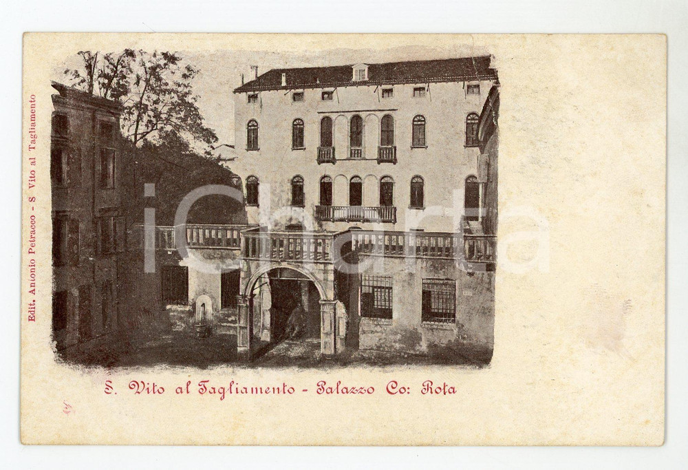 1900 ca SAN VITO AL TAGLIAMENTO (PN) Palazzo ROTA Cartolina DANNEGGIATA FP VG  Cartolina postale d'epoca, non viaggiata.CONDIZIONI: VERY POOR (esteso strappo di circa 2 cm al margine superiore)FORMATO: FP    originale e autentica 1