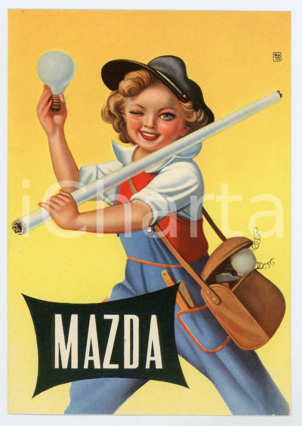 1925 ca MAZDA Lampadine - Illustrazione di MATO - Cartolina FG NV  Cartolina postale d'epoca, non viaggiata.CONDIZIONI: FAIRFORMATO: FG    originale e autentica 1