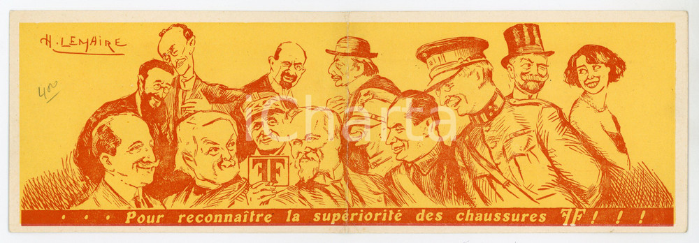 1930ca BRUXELLES Chaussures FF Illustré par H. LEMAIRE Pieghevole pubblicitario  Pieghevole pubblicitario d'epoca.CONDIZIONI: FAIRFORMATO: 13x8 cm (chiuso) - 27x8 (aperto)    originale e autentica 1