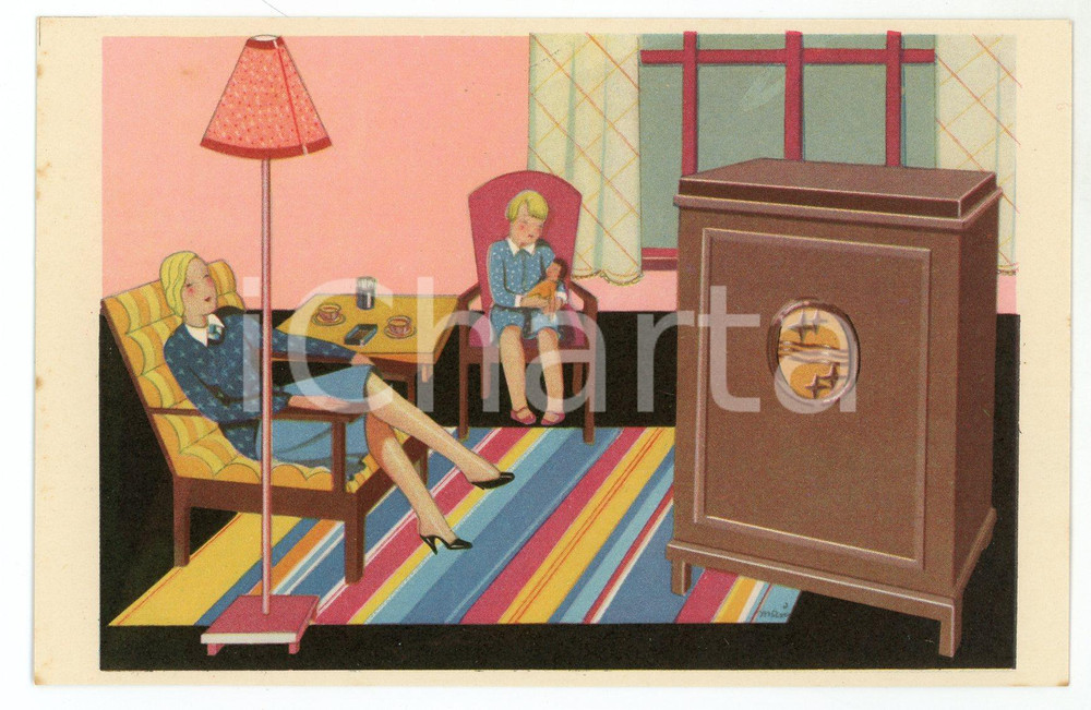 1920ca PHILIPS RADIO Radiofonografo di lusso Tipo 2811 - Cartolina ILLUSTRATA FP  Cartolina postale d'epoca, non viaggiata.CONDIZIONI: FAIR (bruniture al verso)FORMATO: FP    originale e autentica 1