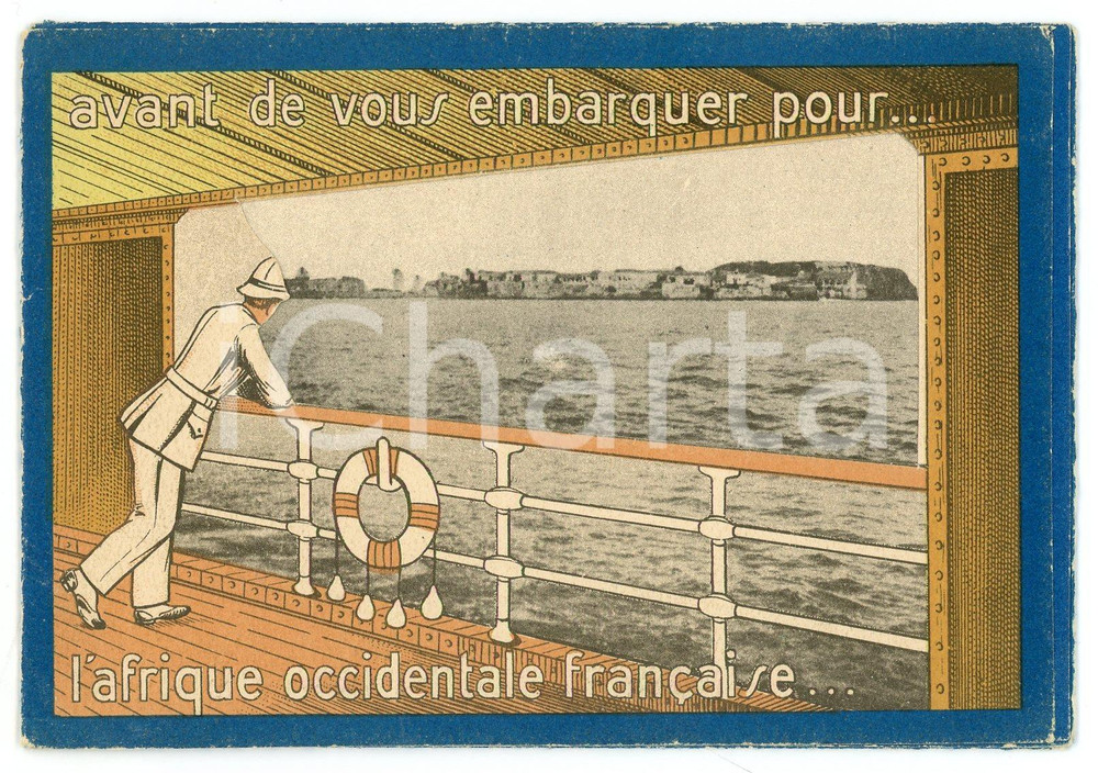 1950 ca AFRIQUE OCCIDENTALE FRANCAISE "Avant de vous embarquer" *Carnet dépliant  Carnet d&eacute;pliant pubblicitario, illustrato b/n e con prima pagina a finestra.Su 10 facciate complessive.CONDIZIONI: GFORMATO: 13x9 cm    originale e autentica 1