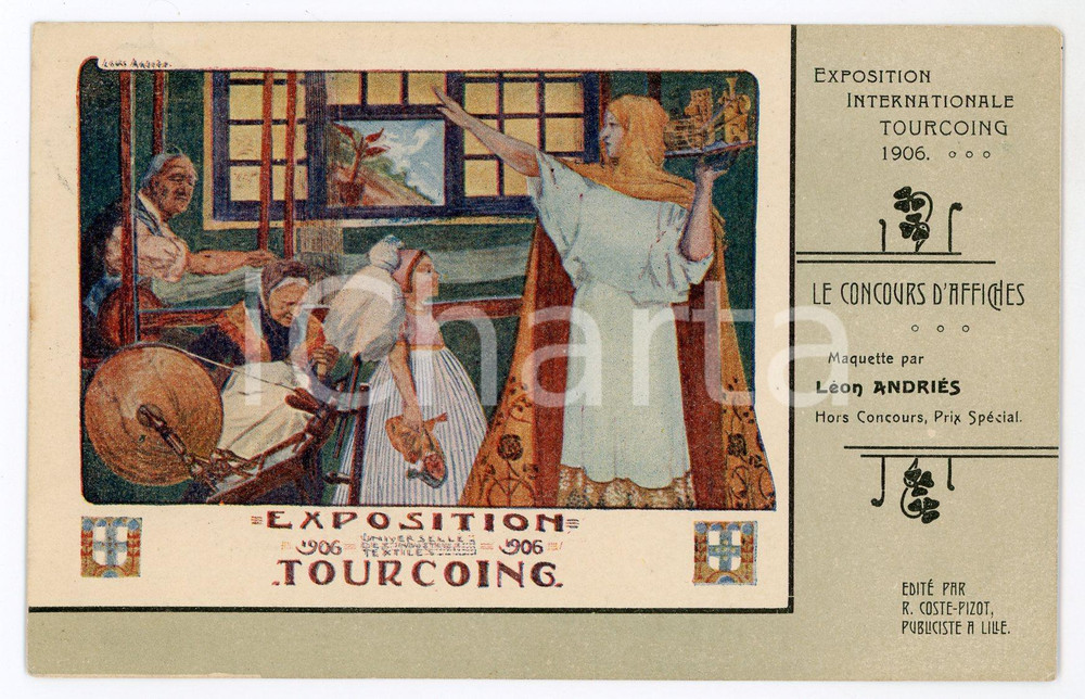 1906 TOURCOING Exposition Internationale - Carte postale maquette Léon ANDRIES  Cartolina postale d'epoca, viaggiata.EDITORE: R. Coste-Pizot, LilleCONDIZIONI: GFORMATO: FP    originale e autentica 1