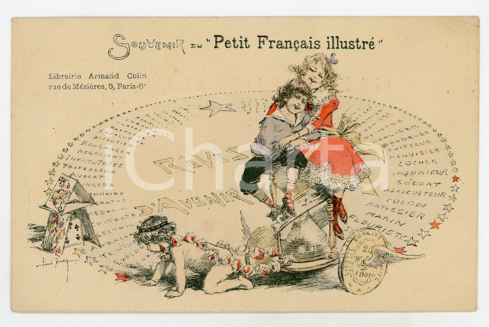 Cartolina originale da collezione 1901 RÃŠVES D AVENIR Souvenir du PETIT FRANÃ‡AIS ILLUSTRE Carte postale FP NV 1 1