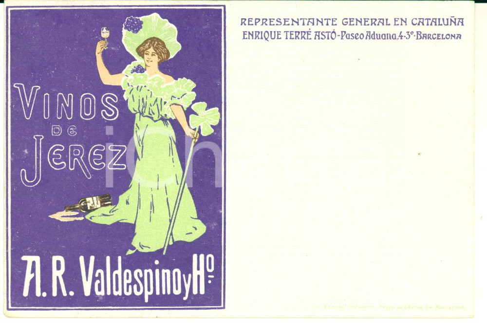 1900 ca BARCELONA Enrique TERRE ASTO Vinos de JEREZ - Illustrated postcard  Pregevole cartolina postale pubblicitaria d'epoca, illustrata a colori, non viaggiata.CONDIZIONI: GFORMATO: FP    originale e autentica 1