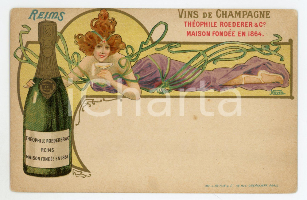 1900 ca REIMS Champagne Théophile ROEDERER & C *Carte postale illustrée NOVER  Pregevole cartolina postale pubblicitaria d'epoca, illustrata a colori, non viaggiata.CONDIZIONI: GFORMATO: FP    originale e autentica 1