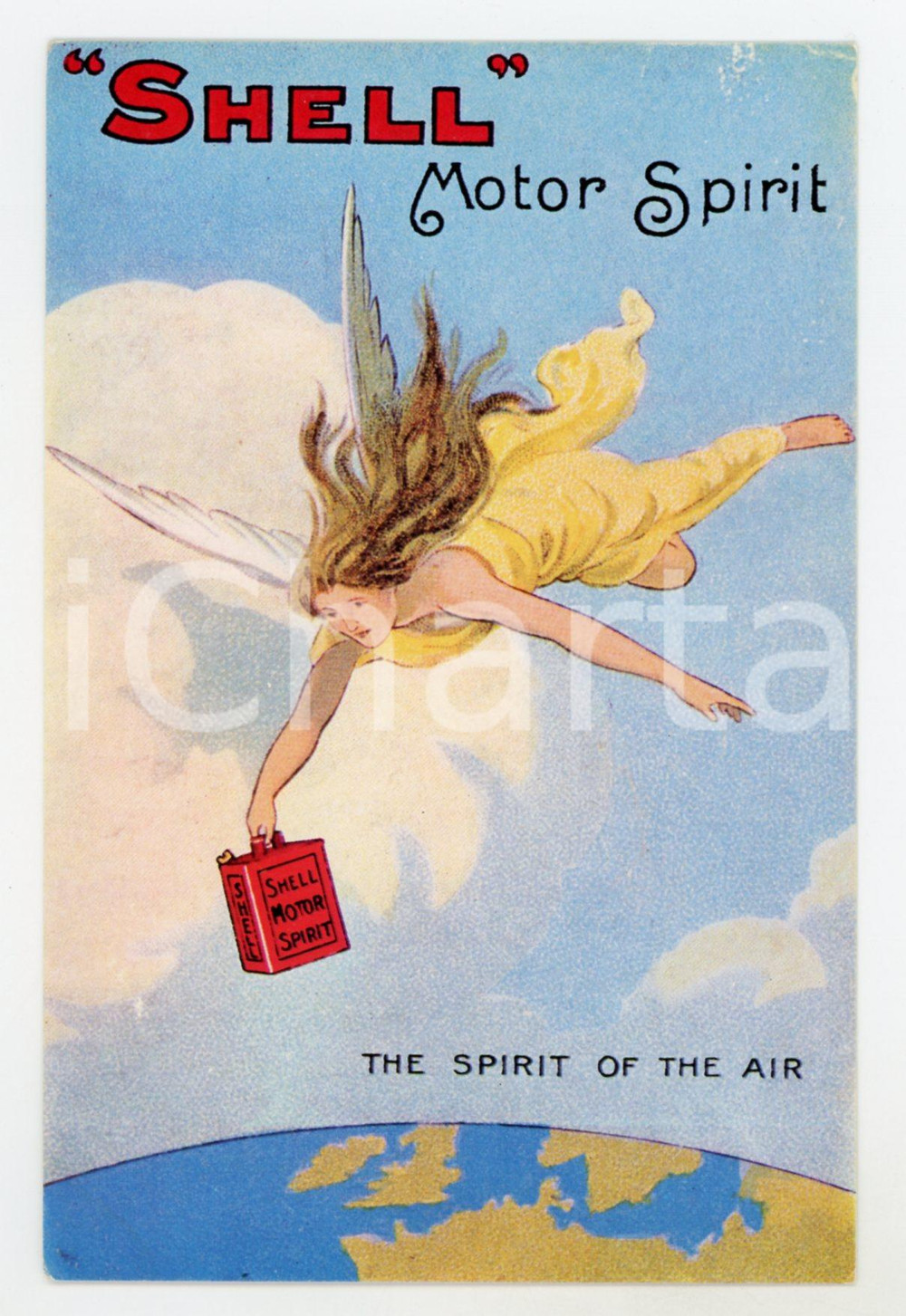 1920 ca SHELL Motor Spirit - The spirit of the air *Original vintage postcard  Pregevole cartolina postale pubblicitaria d'epoca, illustrata a colori, non viaggiata.CONDIZIONI: GFORMATO: FP    originale e autentica 1