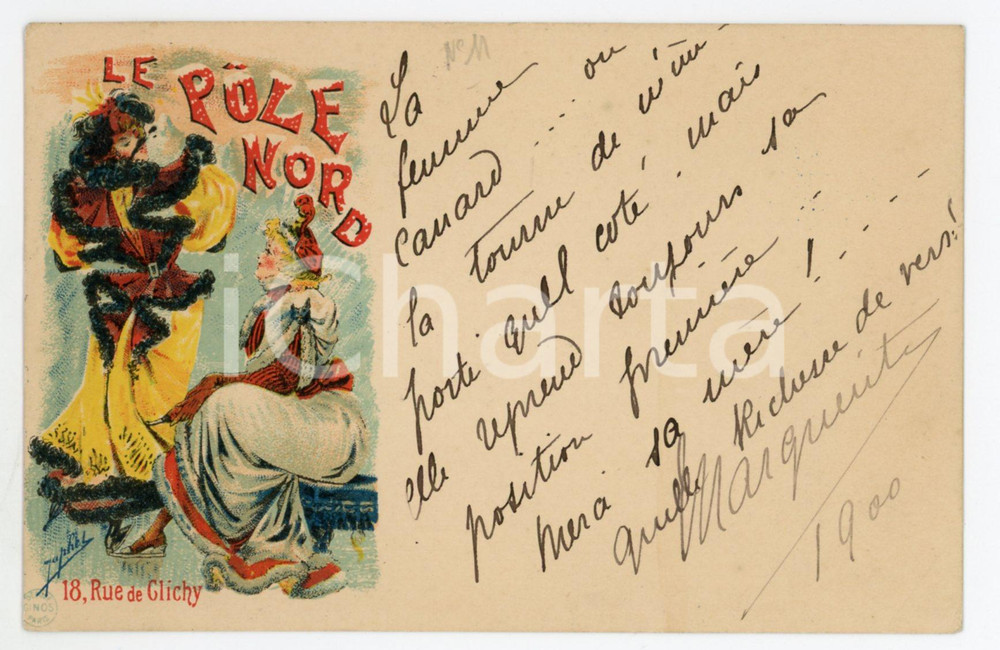 1900 ART NOUVEAU PARIS Artist JAPHET - Le Pôle Nord rue de Clichy - Postcard  Cartolina postale d'epoca, viaggiata.EDITORE: Cinos - ParisCONDIZIONI: G (ma francobollo parzialmente asportato)FORMATO: FP    originale e autentica 1