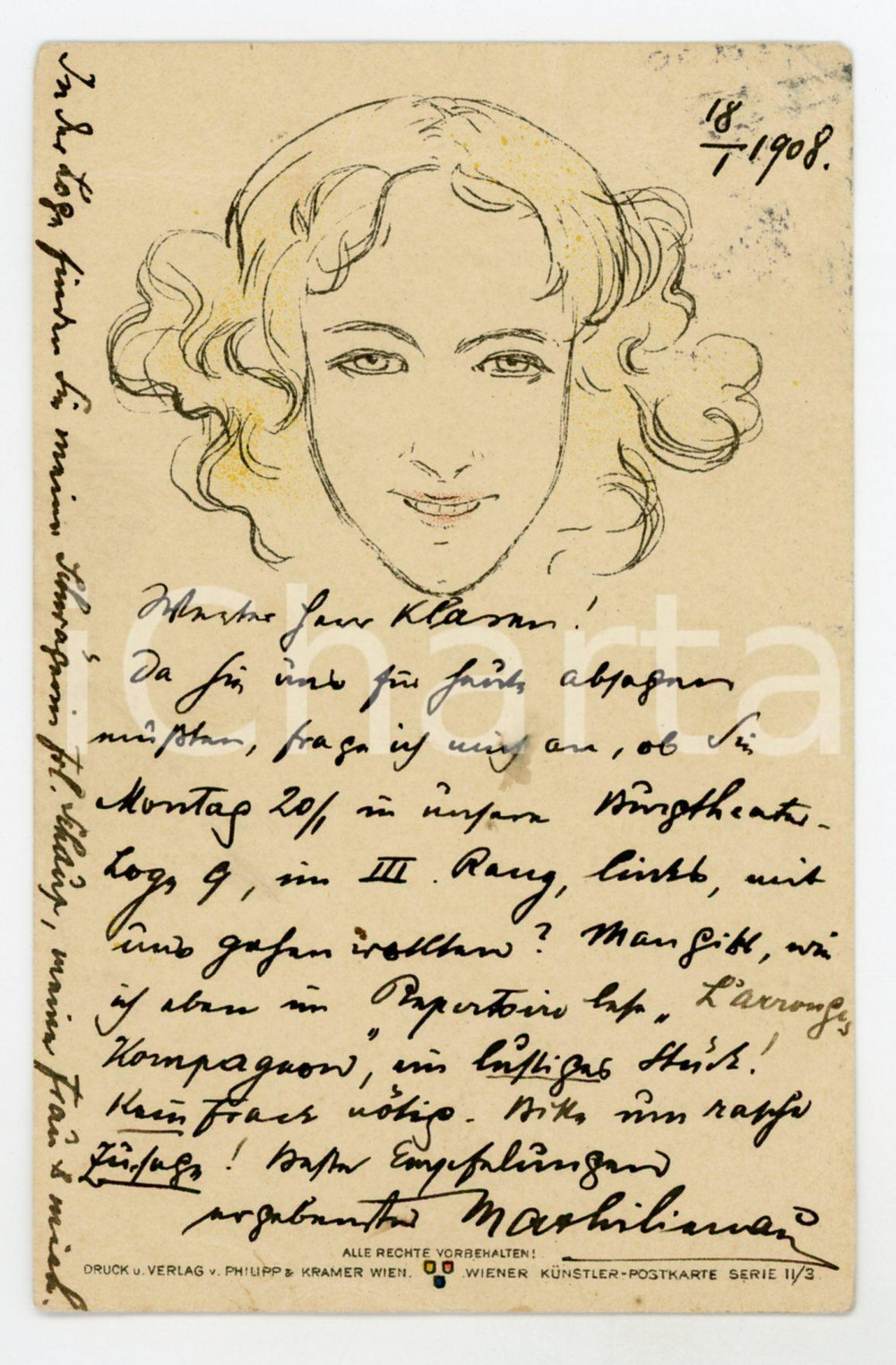 1908 WIEN Artist Leo KAINRADL - Woman - Vintage postcard PHILIPP & KRAMER  Cartolina postale d'epoca, viaggiata.CONDIZIONI: G FORMATO: FP    originale e autentica 1