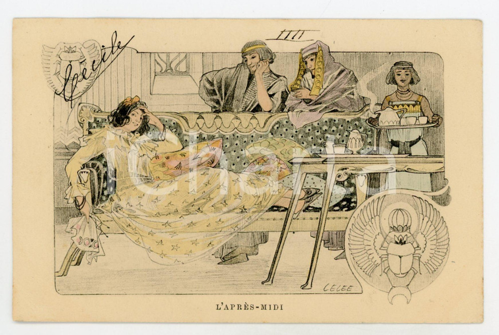 1902 ART NOUVEAU Artist Léopold LELEE - L'après-midi - Carte postale vintage  Cartolina postale d'epoca, viaggiata.CONDIZIONI: G FORMATO: FP    originale e autentica 1