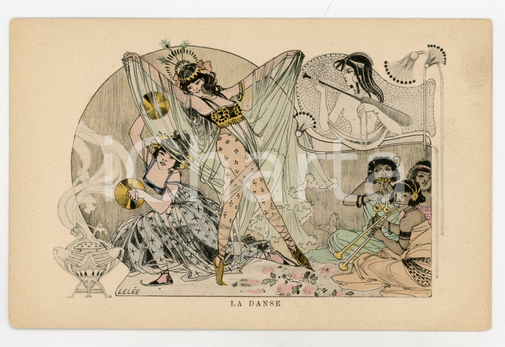 1900 ca ART NOUVEAU Artist Léopold LELEE - La danse - Carte postale vintage  Cartolina postale d'epoca, non viaggiata.CONDIZIONI: G FORMATO: FP    originale e autentica 1