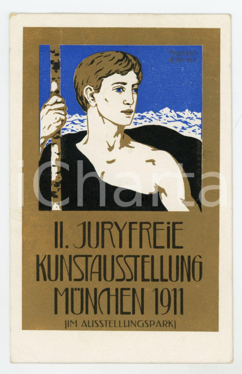 1911 MUNCHEN (GERMANY) II. Juryfreie Kunstausstellung - Golden postcard  Cartolina postale d'epoca, viaggiata nel 1912. FAIR/discreto francobollo asportato Formato: 9x14 cm originale e autentica 1