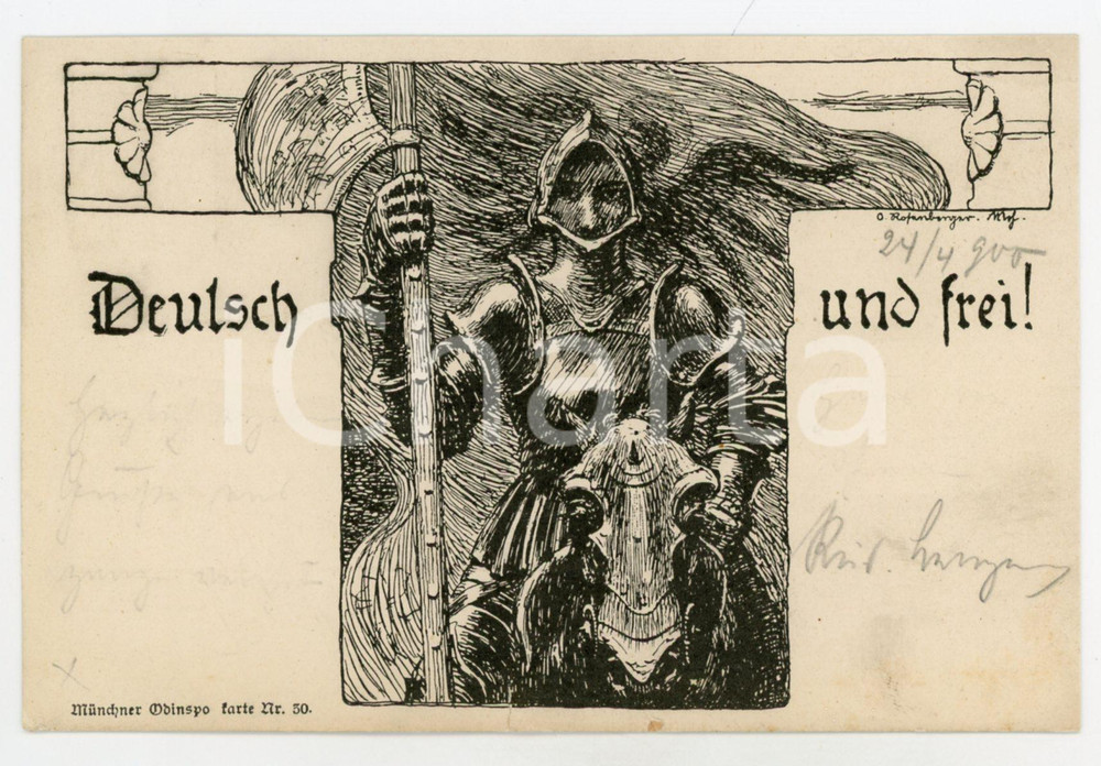 1900 GERMANY Deutsch und Frei - Knight - ILLUSTRATED postcard  Cartolina postale d'epoca, viaggiata. GOOD/buono  Formato: 14x9 cm originale e autentica 1