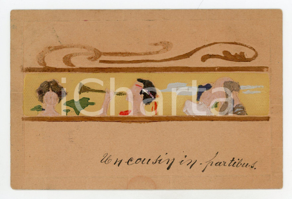 Cartolina originale da collezione 1904 ART NOUVEAU Raphael KIRCHNER Small Greek heads   Embossed coloured postcard 1