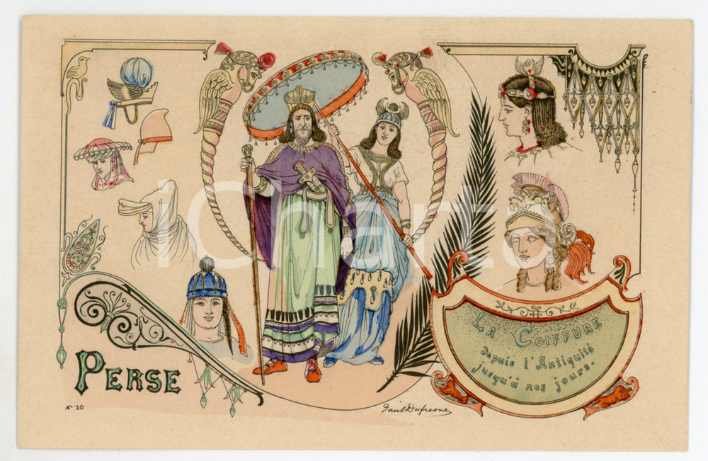 1900 ca Artist Paul DUFRESNE La coiffure depuis l'antiquité - Perse *Postcard  Cartolina postale d'epoca, appartenente alla serie "La Coiffure depuis l'Antiquit&eacute; jusqu'&agrave; nos jours", non viaggiata.CONDIZIONI: GFORMATO: FP    originale e autentica 1
