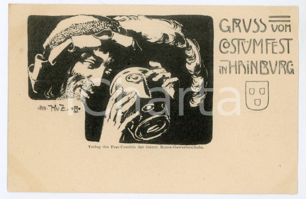1899 HAINBURG Gruss vom Costumfest - ILLUSTRATED postcard  Cartolina postale d'epoca, non viaggiata. GOOD/buono lievi impressioni agli angoli Formato: 14x9 cm originale e autentica 1