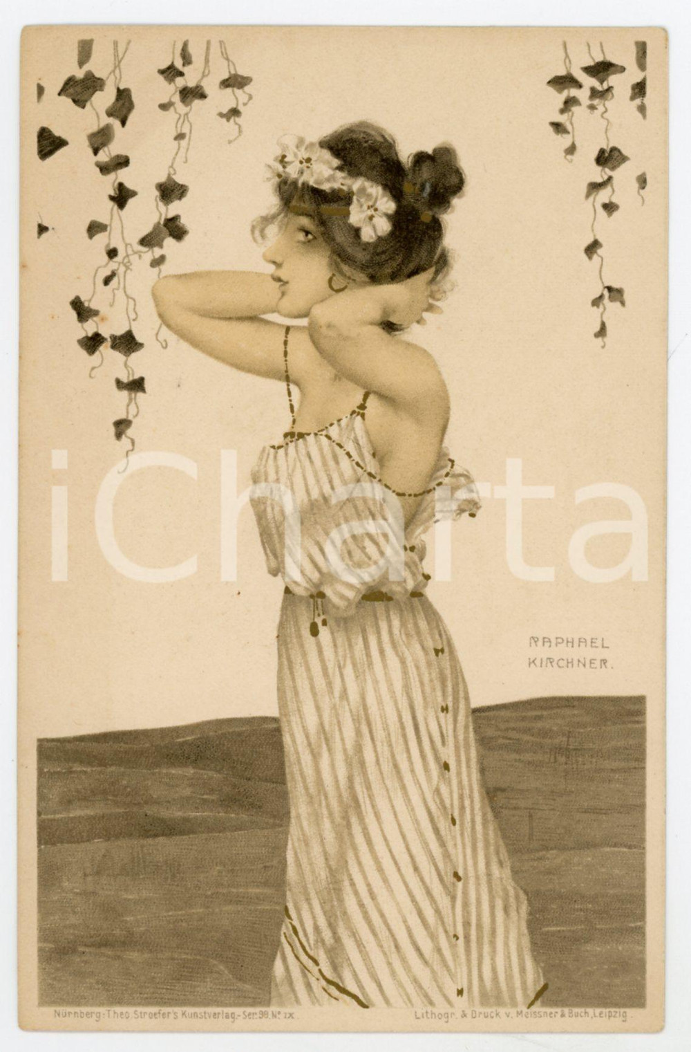 1900 ca ART NOUVEAU Raphael KIRCHNER "Greek Vergins" serie (1) - Postcard  Rara cartolina postale d'epoca, opera dell'artista e illustratore Raphael Kirchner, non viaggiata.Serie "Greek Vergins".CONDIZIONI: G FORMATO: FP    originale e autentica 1