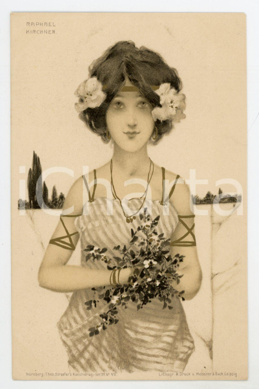 1900 ca ART NOUVEAU Raphael KIRCHNER "Greek Vergins" serie (4) - Postcard  Rara cartolina postale d'epoca, opera dell'artista e illustratore Raphael Kirchner, non viaggiata.Serie "Greek Vergins".CONDIZIONI: G FORMATO: FP    originale e autentica 1
