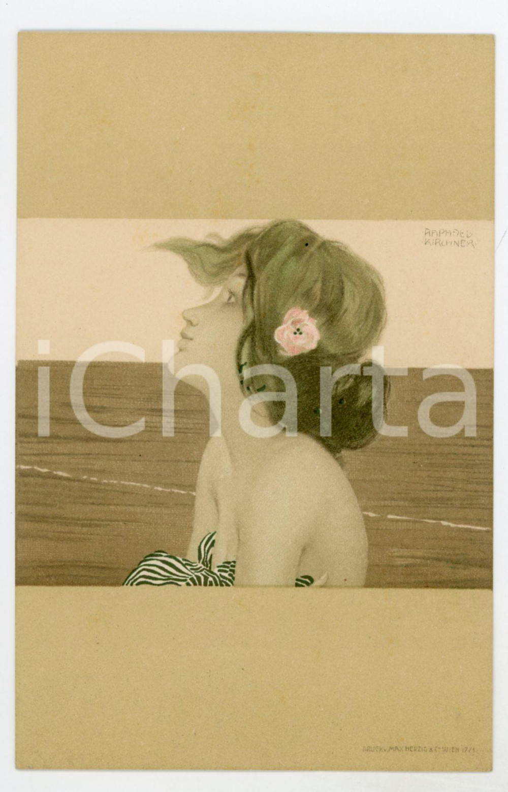 1900 ca ART NOUVEAU Artist Raphael KIRCHNER Woman portrait - Vintage Postcard  Rara cartolina postale d'epoca, opera dell'artista e illustratore Raphael Kirchner, non viaggiata.CONDIZIONI: GFORMATO: FP    originale e autentica 1