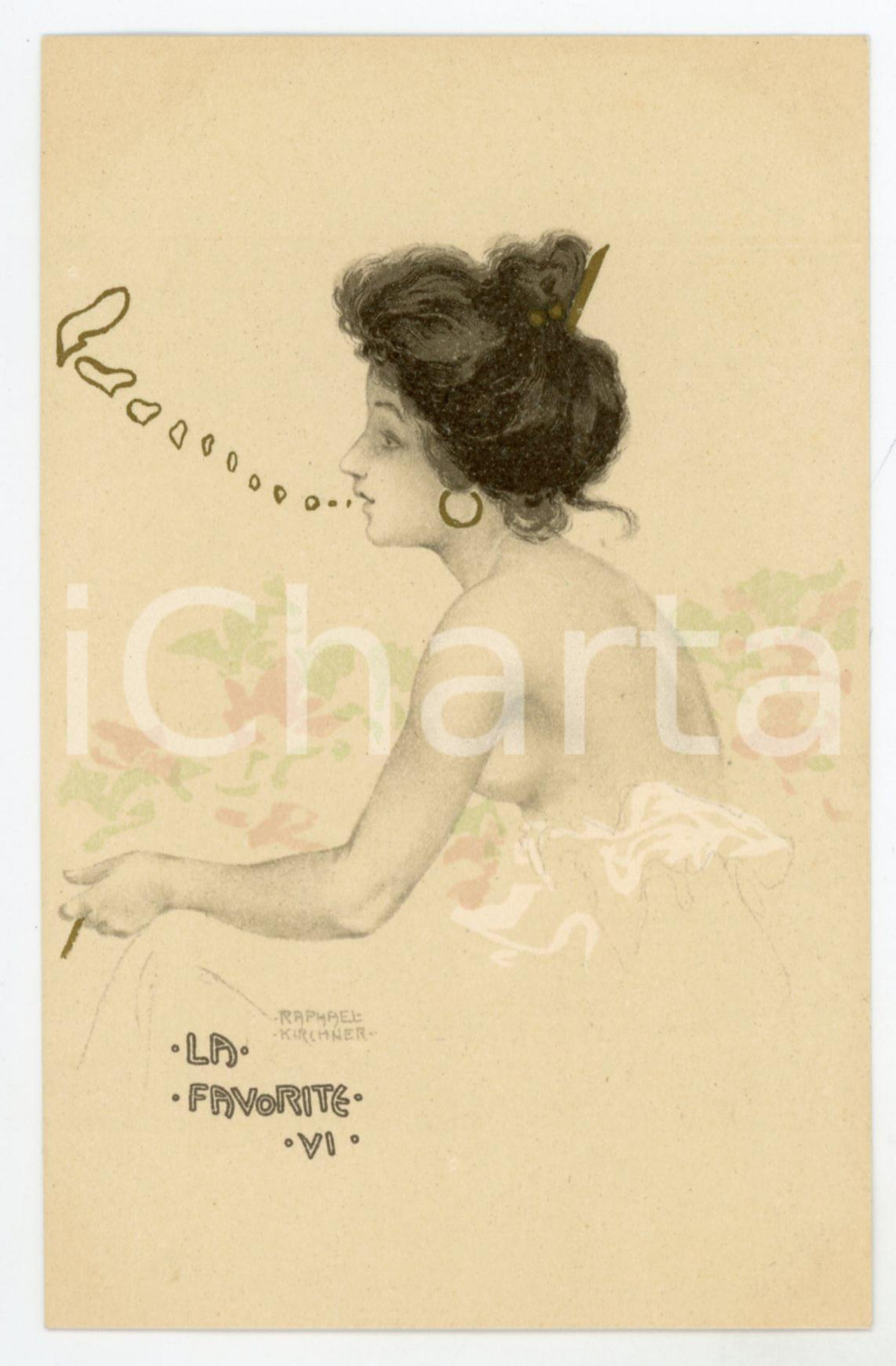 1900 ca ART NOUVEAU Raphael KIRCHNER La Favorite - VI - Vintage Postcard  Rara cartolina postale d'epoca, opera dell'artista e illustratore Raphael Kirchner, non viaggiata.Serie "La Favorite".CONDIZIONI: GFORMATO: FP    originale e autentica 1