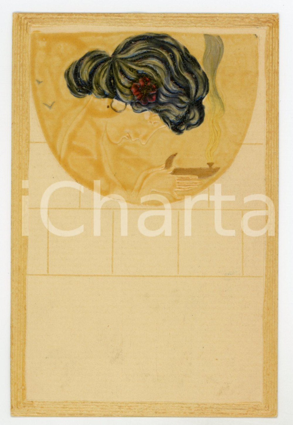 1900 ca ART NOUVEAU Raphael KIRCHNER Lady with a lamp *Rare embossed postcard  Rara cartolina postale d'epoca, opera dell'artista e illustratore Raphael Kirchner, non viaggiata.CONDIZIONI: GFORMATO: FP    originale e autentica 1