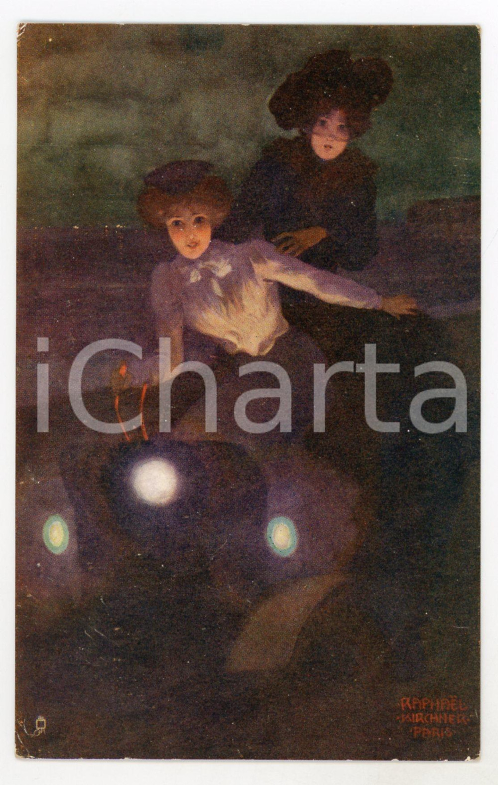 1910 ca ART NOUVEAU Raphael KIRCHNER Flashing motorists *Postcard TUCK & SONS  Rara cartolina postale d'epoca, opera dell'artista e illustratore Raphael Kirchner, non viaggiata.CONDIZIONI: GFORMATO: FPEDITORE: Raphael Tuck &amp; Sons     originale e autentica 1