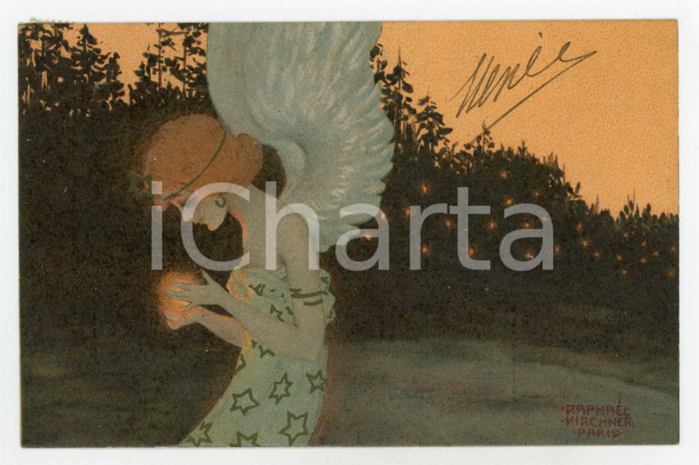1904 ART NOUVEAU Raphael KIRCHNER Christmas angel - RARE postcard  Rara cartolina postale d'epoca, opera dell'artista e illustratore Raphael Kirchner, viaggiata.CONDIZIONI: GFORMATO: FP    originale e autentica 1