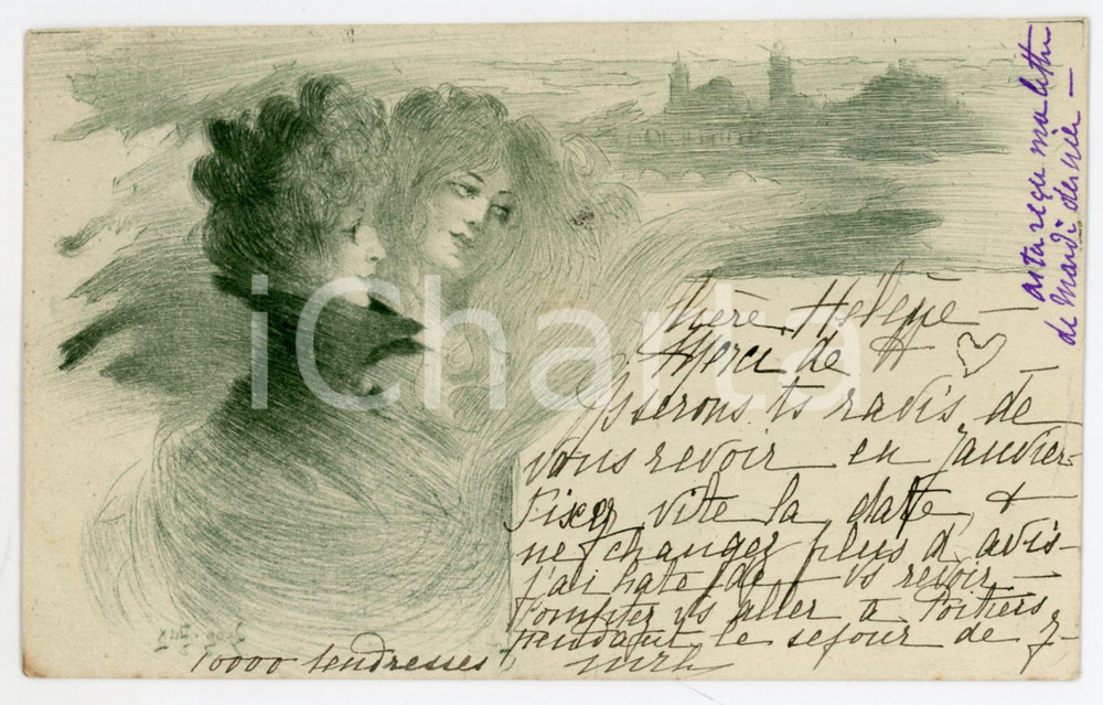1900 FRANCE COSTUMES Femmes dans le brouillard - ART NOUVEAU Carte postale FP VG  Cartolina postale d'epoca, viaggiata.CONDIZIONI: FAIRFORMATO: FP    originale e autentica 1