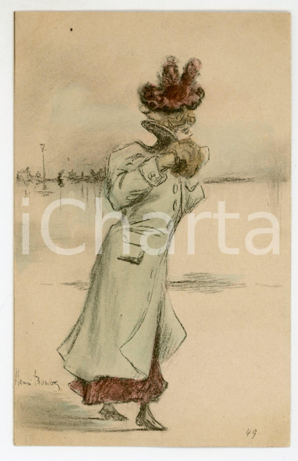 1900 ca FRANCE COSTUMES Femme avec manteau - Ill. Henri BOUTET - Carte postale  Cartolina postale d'epoca, non viaggiata.  GOOD/buono  Formato: 9x14 cm originale e autentica 1