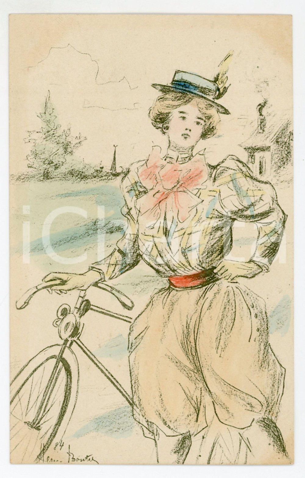 1900 ca FRANCE COSTUMES Cycliste femme - Ill. Henri BOUTET Carte postale FP NV  Cartolina postale d'epoca, non viaggiata.CONDIZIONI: FAIRFORMATO: FP    originale e autentica 1