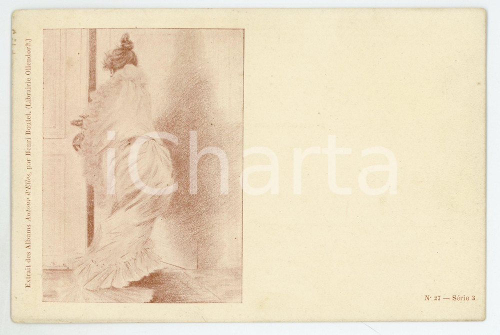 1900ca VINTAGE EROTIC Woman at the door - Ill. Henri BOUTET Carte postale  Cartolina postale d'epoca, non viaggiata.Illustrazione estratta dall'album Autour d'Elles (LibrairieOllendorf).CONDIZIONI: POOR (al verso abrasione al margine destro).FORMATO: FP    originale e autentica 1