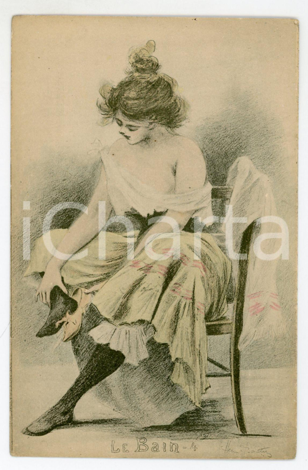 1900 EROTIC Henri BOUTET - LE BAIN 4 Woman taking off her shoes - Carte postale  Cartolina postale d'epoca, non viaggiata.CONDIZIONI: FAIRFORMATO: FP    originale e autentica 1