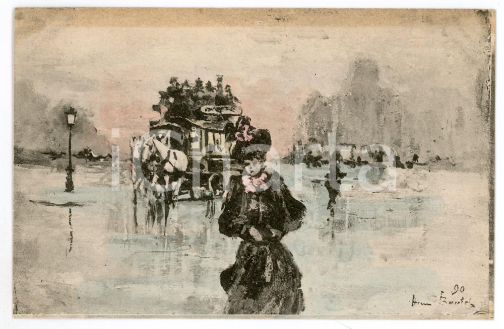 1900 ca PARIS Woman and carriage - Illustration Henri BOUTET - Cartolina FP NV  Cartolina postale d'epoca, non viaggiata.CONDIZIONI: FAIR (alone al margine superiore)FORMATO: FP    originale e autentica 1