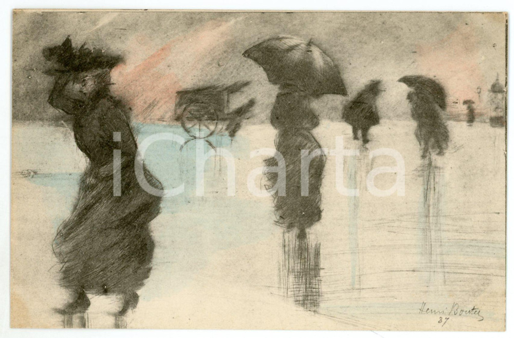 1900 ca PARIS Raining day - Illustration Henri BOUTET - Cartolina FP NV  Cartolina postale d'epoca, non viaggiata.CONDIZIONI: FAIRFORMATO: FP    originale e autentica 1