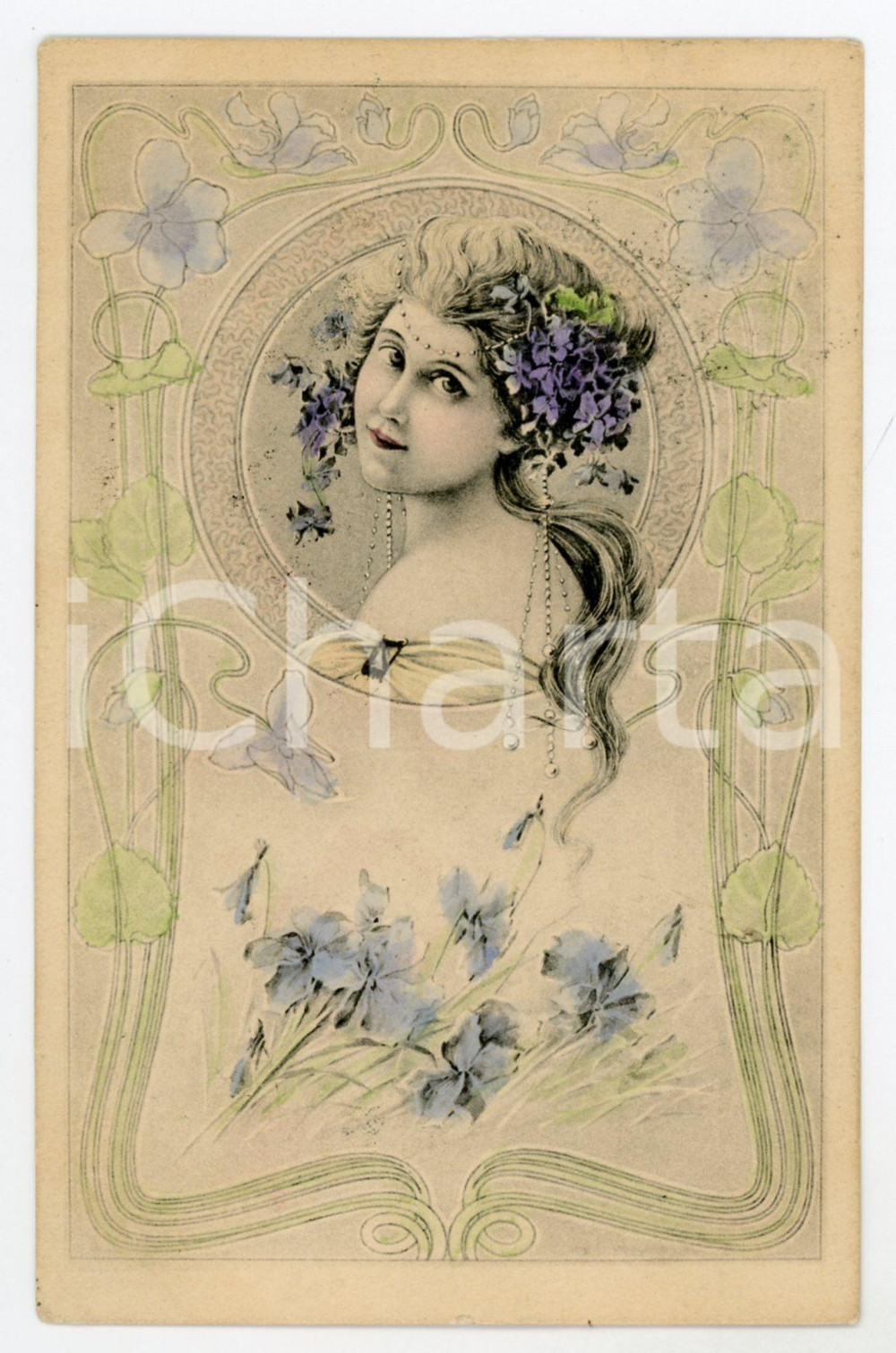 1908 COSTUMES Portrait of a young lady - ILLUSTRATED Postcard FP VG  Cartolina postale d'epoca, viaggiata.CONDIZIONI: POOR (residuo di incollatura al recto, lievi piegature diffuse)FORMATO: FP    originale e autentica 1