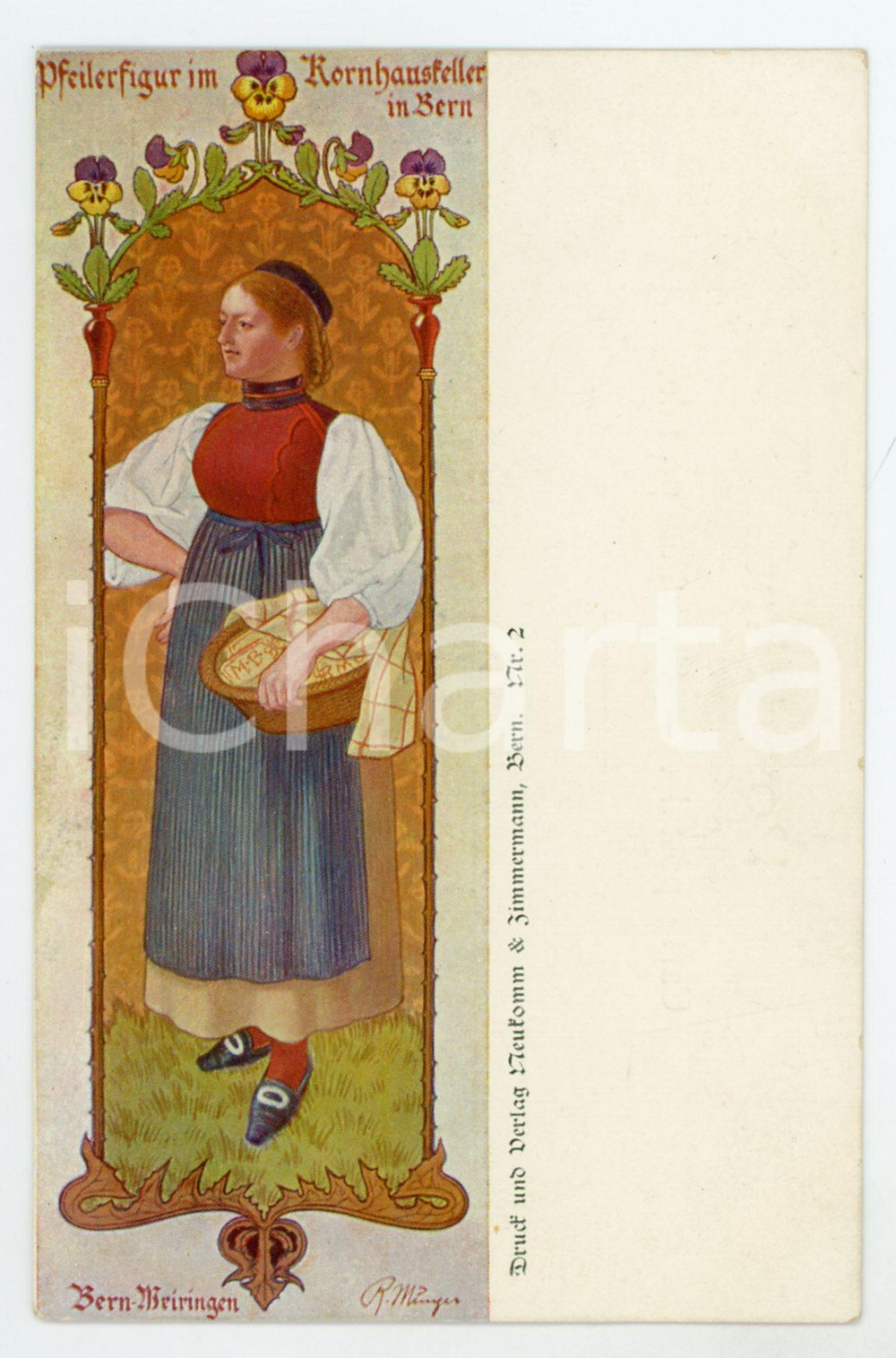 1900ca BERN Pfeilerfigur in Kornhausfeller BERN-MEIRINGEN Rudolf MUNGER Postcard  Cartolina postale d'epoca, non viaggiata.CONDIZIONI: FAIRFORMATO: FP    originale e autentica 1