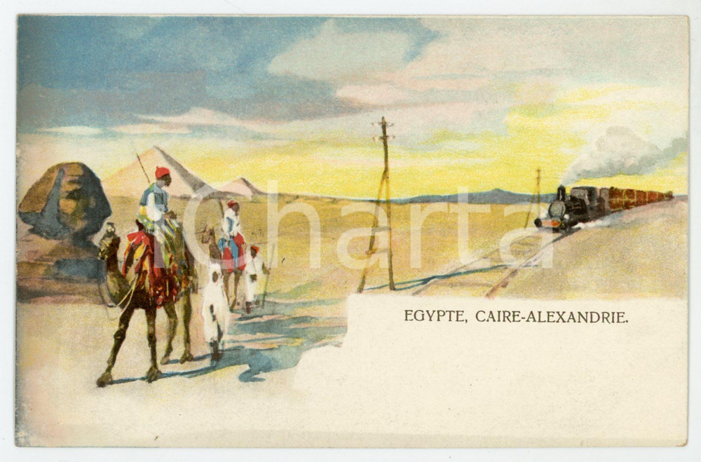 1900ca EGYPTE Caire - Alexandrie CHEMINS DE FER ILLUSTRÉS Carte Postale FP NV  Cartolina postale d'epoca, non viaggiata.CONDIZIONI: FAIR (alone al margine sinistro)FORMATO: FP    originale e autentica 1