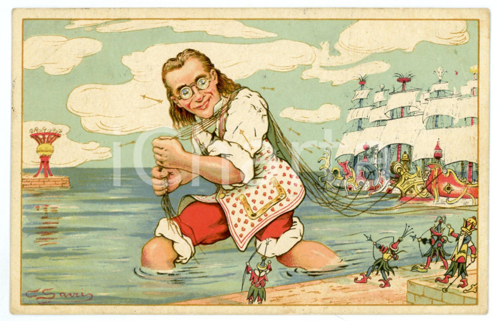 1925 I VIAGGI DI GULLIVER Illustrazione di Corrado SARRI Cartolina FP VG (2)  Cartolina postale d'epoca, viaggiata.CONDIZIONI: FAIRFORMATO: FP    originale e autentica 1