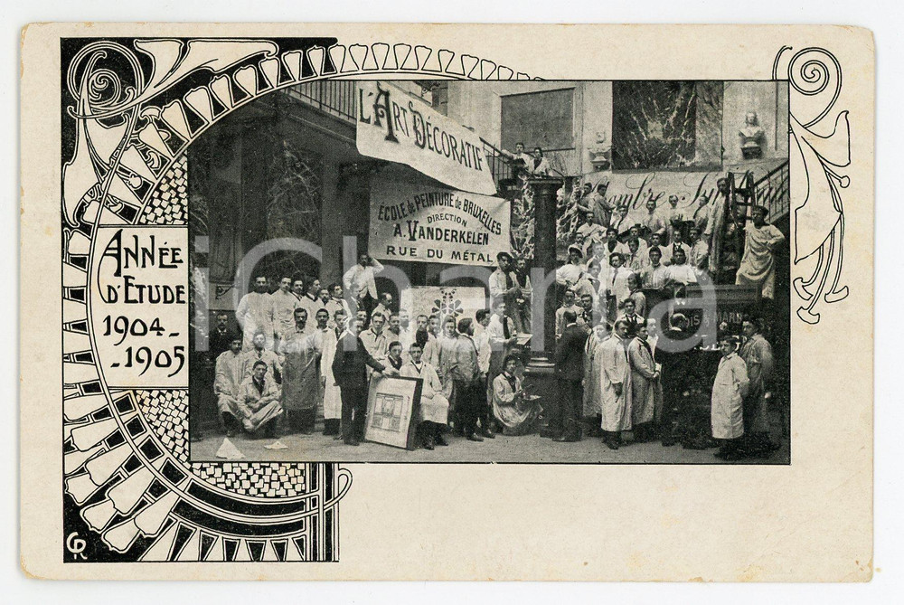 1905 ART NOUVEAU BRUXELLES Ecole de peinture Alfred VANDERKELEN *Carte postale  Cartolina pubblicitaria d'epoca, non viaggiata.CONDIZIONI: G (ma piccole smussature angolari)FORMATO: FP    originale e autentica 1