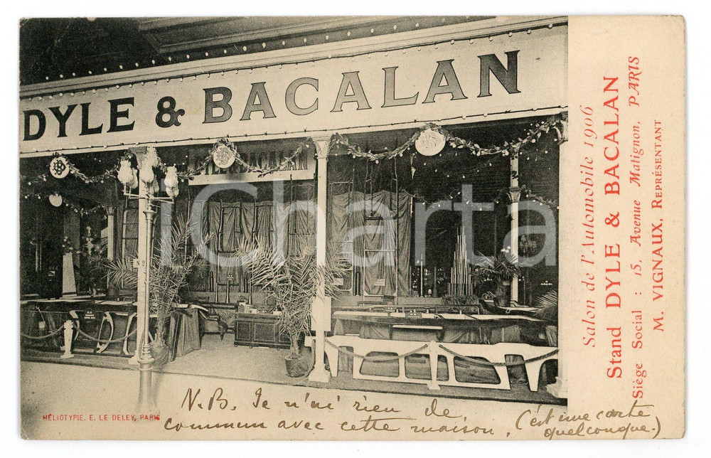 1907 PARIS Salon de l'Automobile - Stand DYLE & BACALAN - Carte postale  Cartolina postale d'epoca, viaggiata.CONDIZIONI: GFORMATO: FP    originale e autentica 1