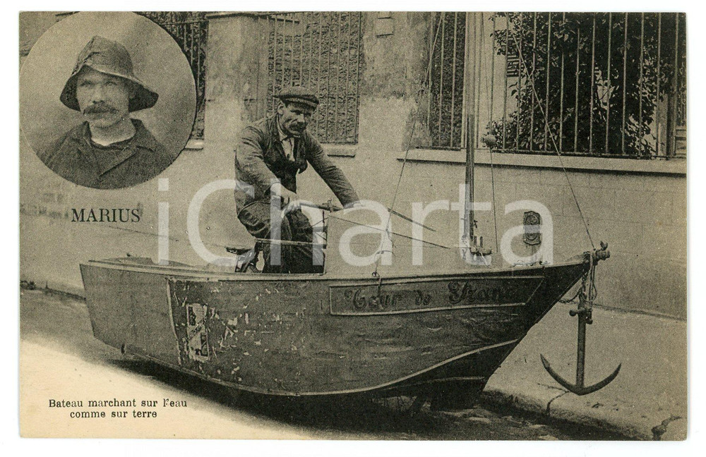 1920 ca PARIS MARIUS - Bateau marchant sur l'eau comme sur terre - Carte postale  Cartolina postale d'epoca, non viaggiata.CONDIZIONI: GFORMATO: FP    originale e autentica 1