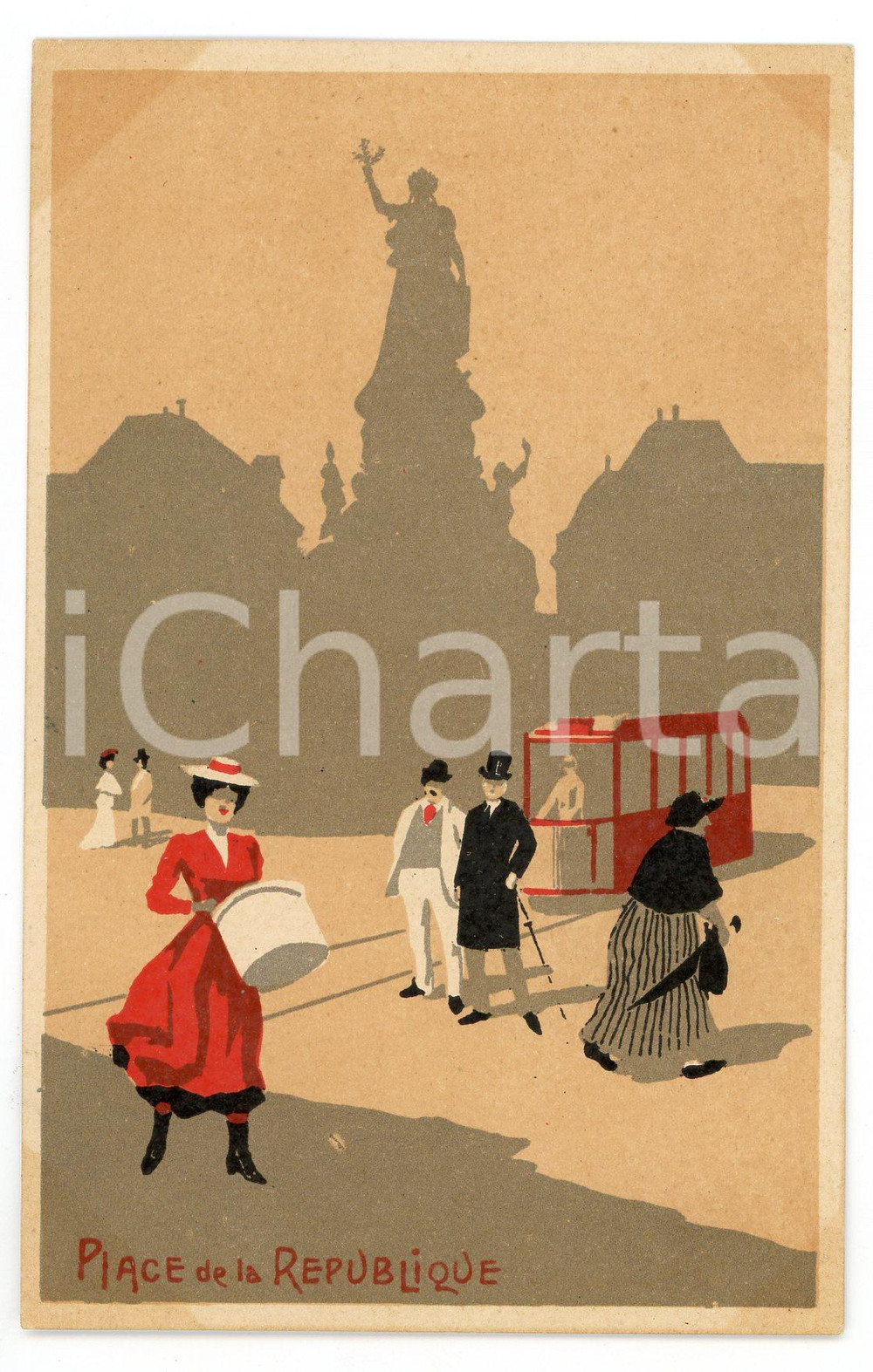 1910 ca PARIS Place de la République  - Carte postale illustrée CPA  Cartolina postale d'epoca, non viaggiata.CONDIZIONI: FAIR (lievi aloni angolari)FORMATO: FP    originale e autentica 1