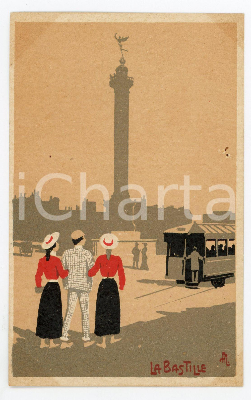 1910 ca PARIS La Bastille - Carte postale illustrÃ©e CPA ANIMEE  Cartolina postale d'epoca, non viaggiata.CONDIZIONI: FAIR (lievi aloni agli angoli)FORMATO: FP    originale e autentica 1