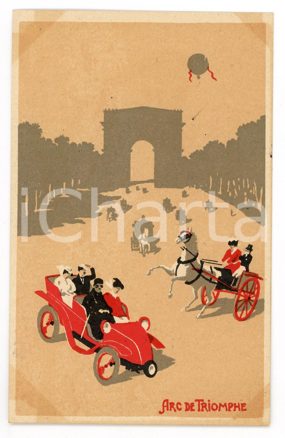 1910 ca PARIS Arc de Triomphe - Carte postale illustrée CPA voitures  Cartolina postale d'epoca, non viaggiata.CONDIZIONI: FAIR (lievi aloni angolari)FORMATO: FP    originale e autentica 1