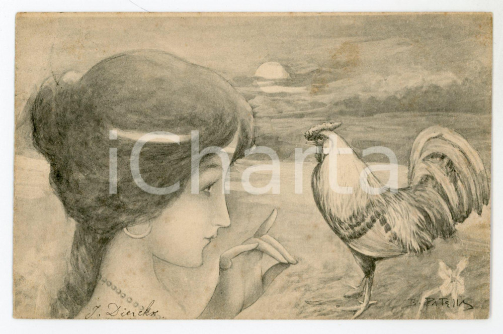 1904 ART NOUVEAU Illustratore B. PATELLA Donna con gallina - Carte postale  Cartolina postale d'epoca, viaggiata.CONDIZIONI: FAIRFORMATO: FP    originale e autentica 1