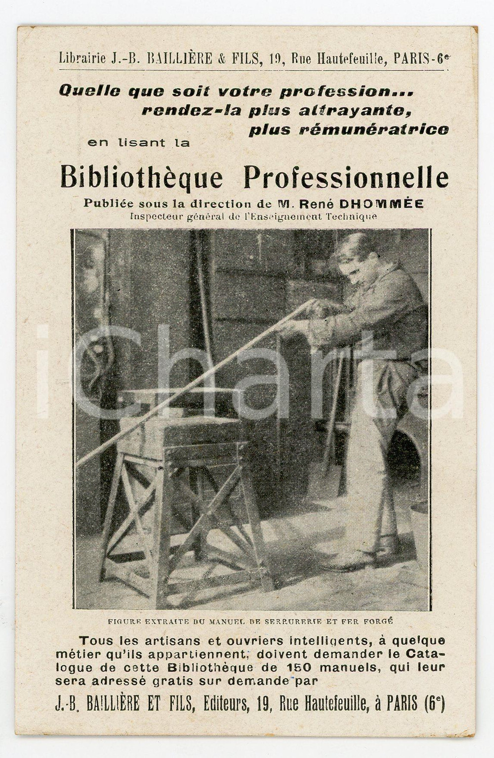 Cartolina originale da collezione 1926 PARIS Librairie BAILLIERE Fils  Carte postale BibliothÃ¨que Professionnelle 1