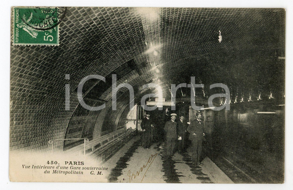 1910 ca PARIS Gare souterraine du MÃ©tropolitain - Carte postale ANIMEE  Cartolina postale d'epoca, viaggiata. FAIR/discreto residuo cartaceo centrale Formato: 14x9 cm originale e autentica 1