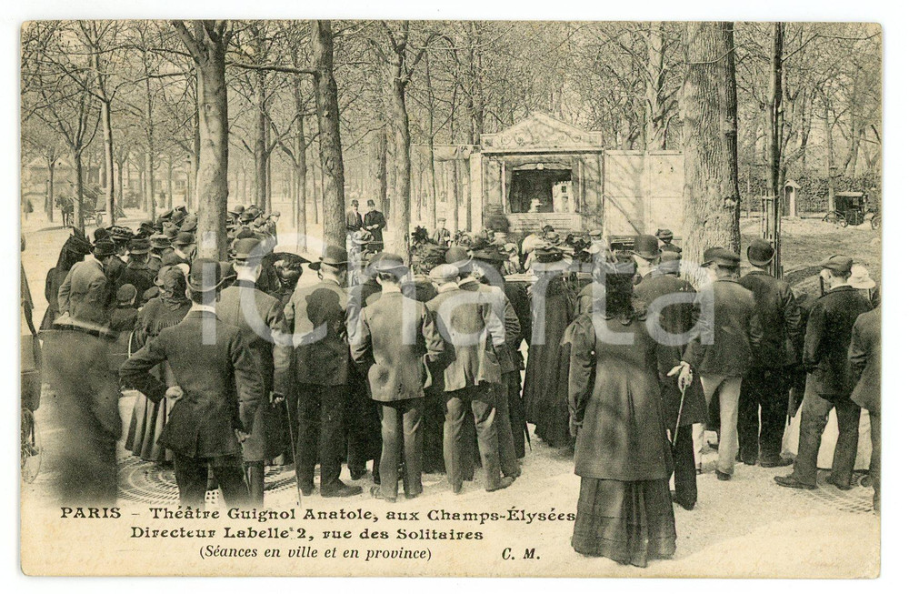 Cartolina originale da collezione 1908 PARIS ThÃ©Ã¢tre Guignol Anatole aux ChampsElysÃ©es  Marionnettes Postcard 1