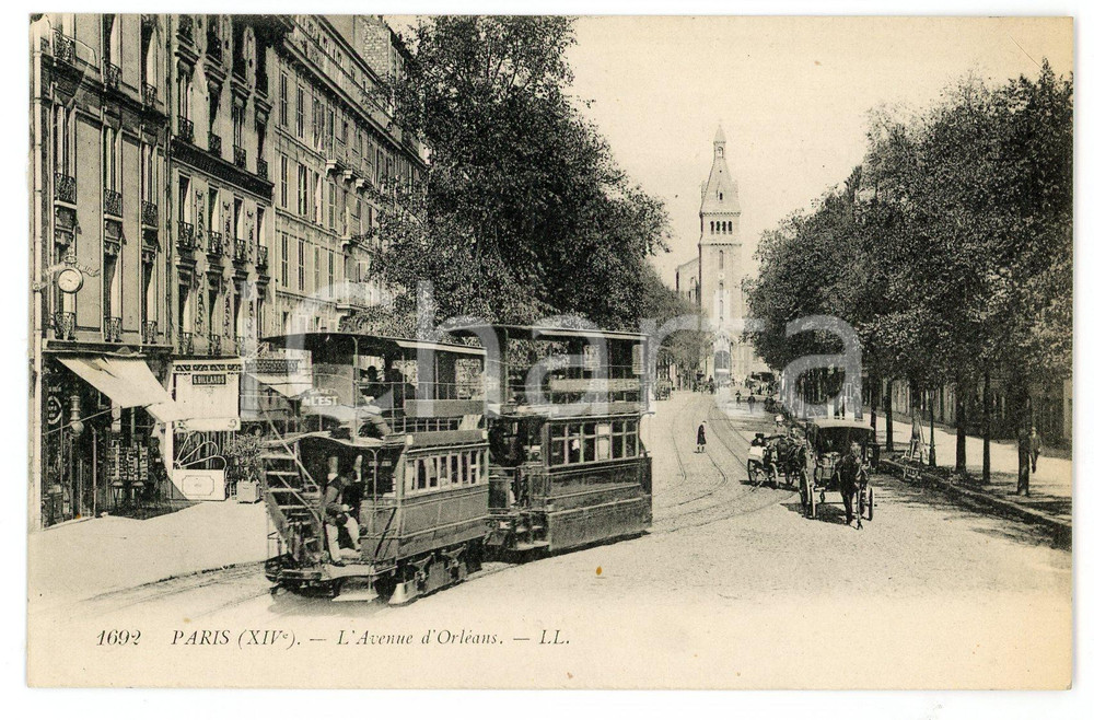 1905 ca PARIS - L'Avenue d'Orléans - Cartolina ANIMATA omnibus a due piani Cartolina postale, originale d'epoca, non viaggiata. GOOD/buono  Formato: 14x9 cm originale e autentica 1