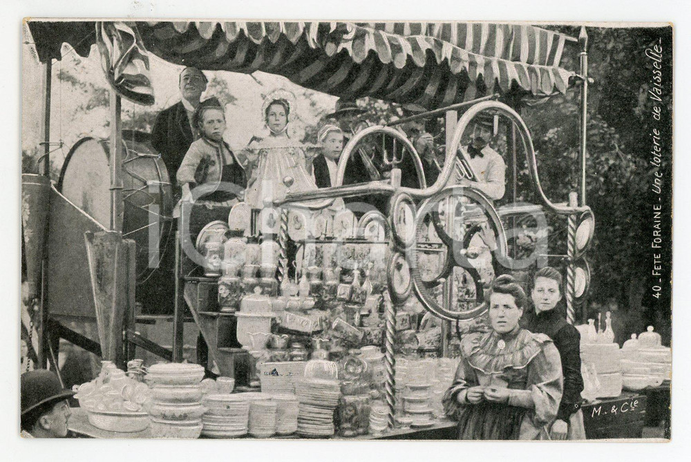 1905 ca PARIS Fête Foraine - Loterie de vaisselle - Carte postale ANIMEE  Cartolina postale d'epoca, non viaggiata.CONDIZIONI: POOR (piccoli residui argentati al recto)FORMATO: FP    originale e autentica 1