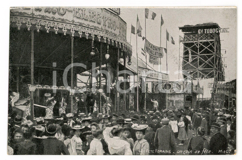 1905 ca PARIS FÃªte Foraine - Un coin de fÃªte - Carte postale ANIMEE manÃ¨ges  Cartolina postale d'epoca, non viaggiata.CONDIZIONI: G FORMATO: FP     originale e autentica 1
